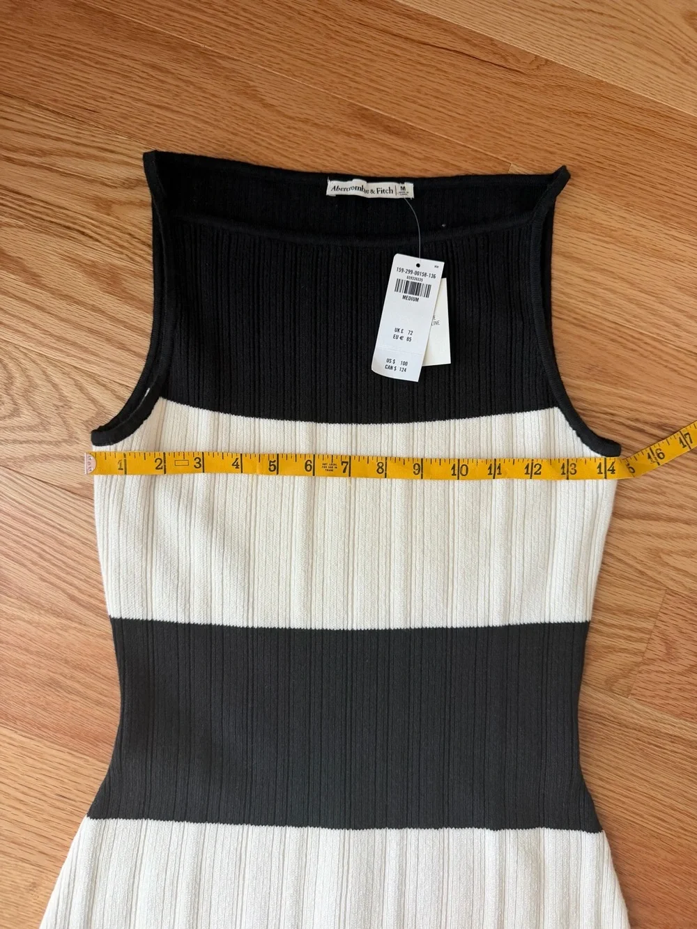 Abercrombie & Fitch Black Cream Striped Ribbed Knit Maxi Dress M NWT